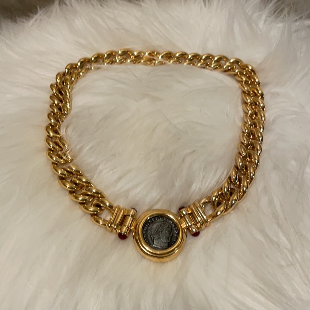 Vintage 80s signed Ciner Roman Coin Necklace